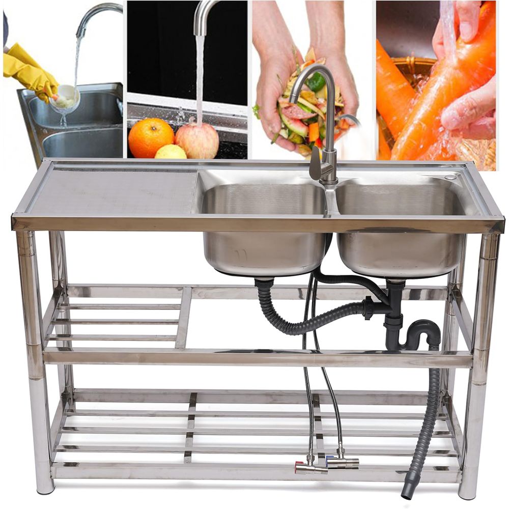 Standing Stainless Steel Doubl - Commercial Kitchen Double Sink ulasan dan harga