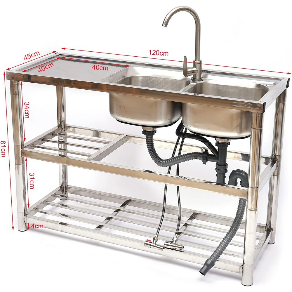 Standing Stainless Steel Doubl - Commercial Kitchen Double Sink ulasan dan harga