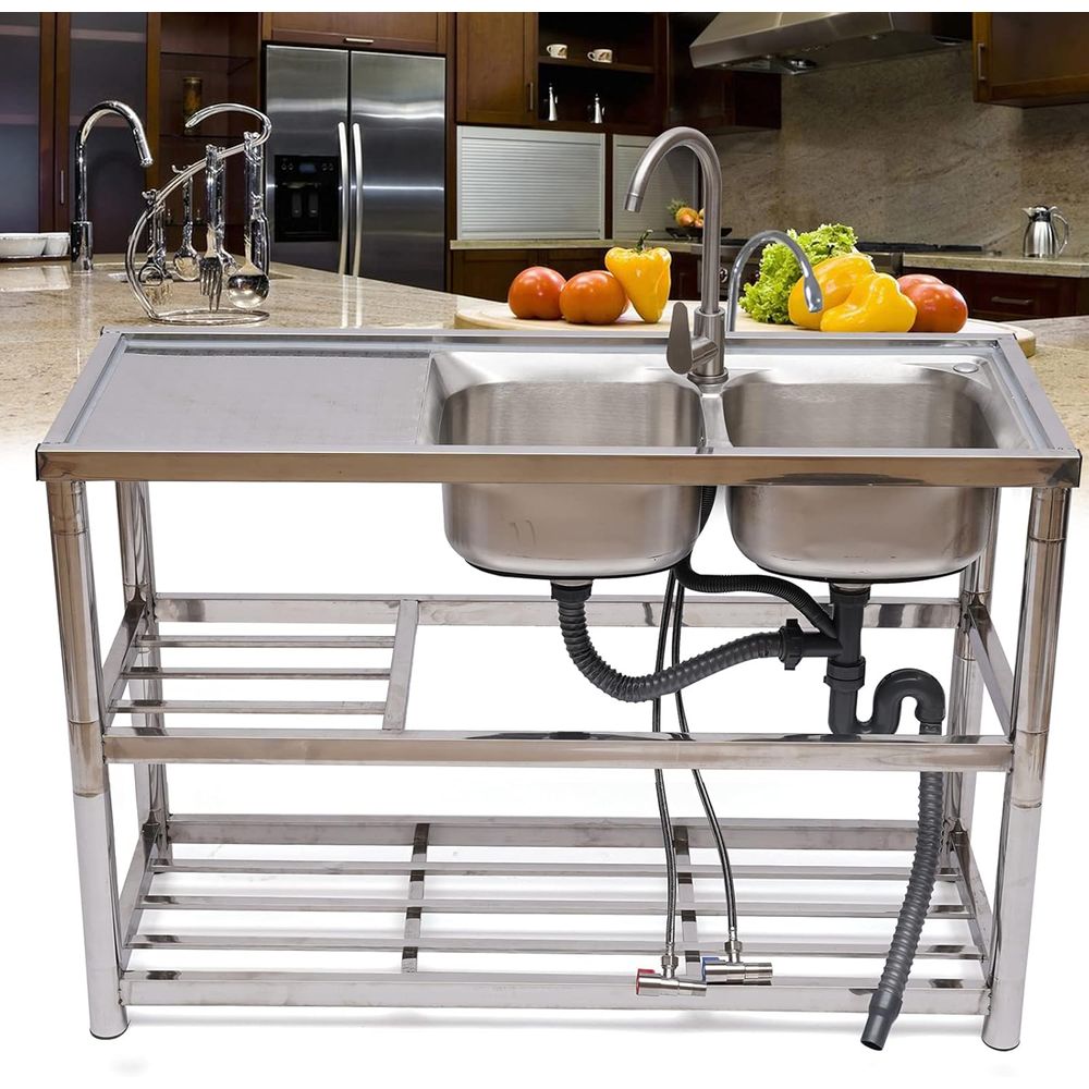 Standing Stainless Steel Doubl - Commercial Kitchen Double Sink ulasan dan harga