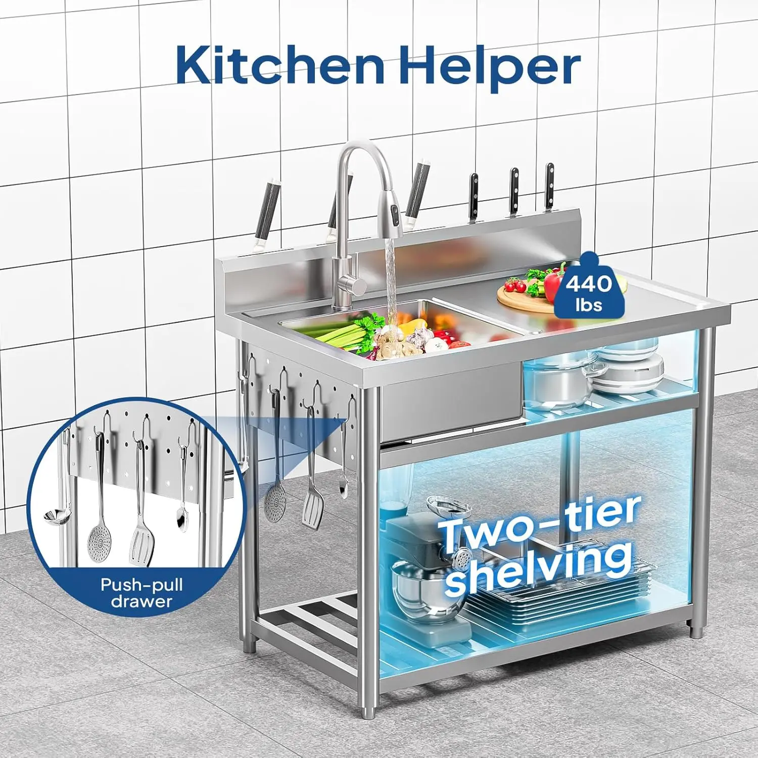 Stainless Steel Utility Sink,  - Commercial Kitchen Double Sink ulasan dan harga