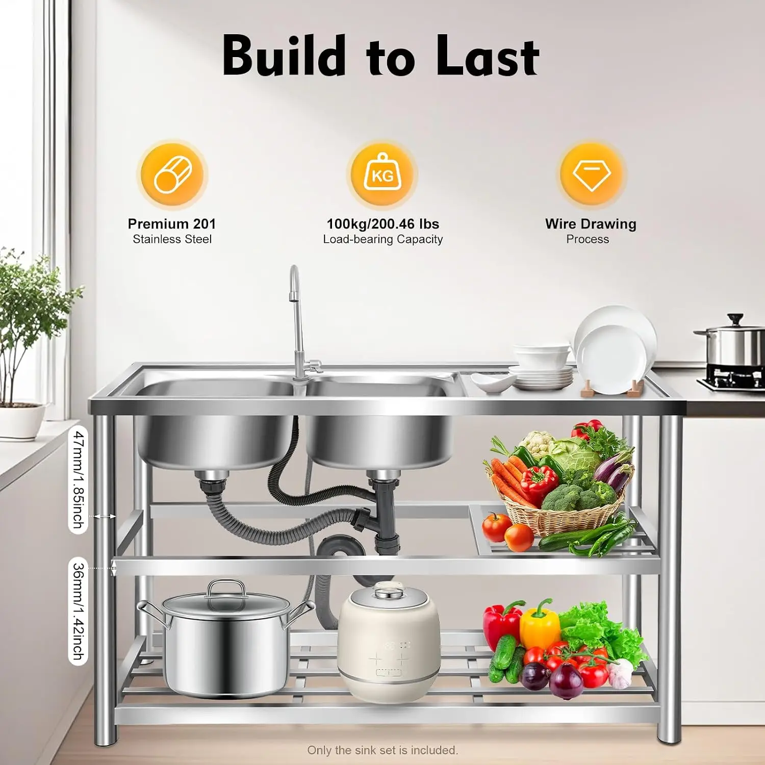 3 Tiers Freestanding Stainless - Commercial Kitchen Double Sink ulasan dan harga