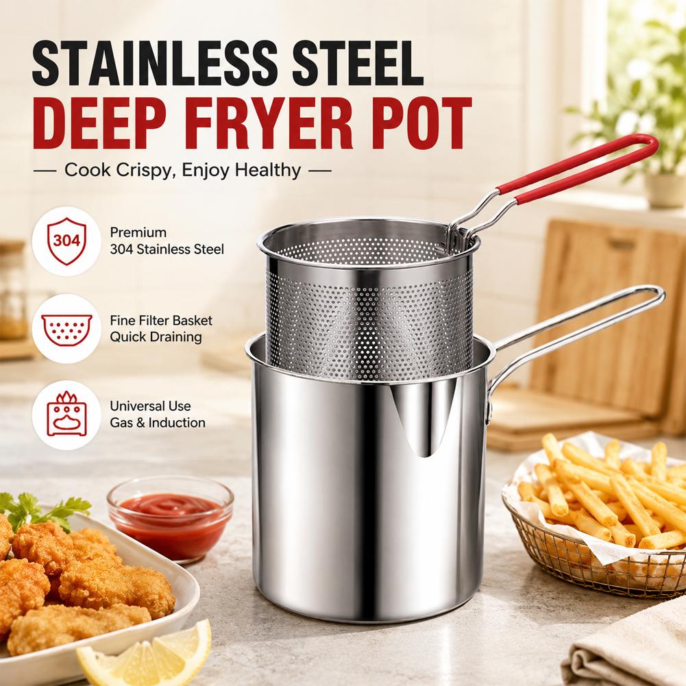 Stainless Steel Deep Fryer Pot - Commercial Kitchen Cooking ulasan dan harga